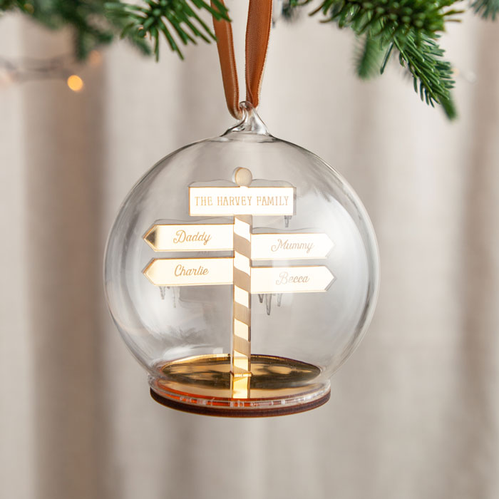 Personalised Metallic Mirror Personalised Family Sign Post Bauble