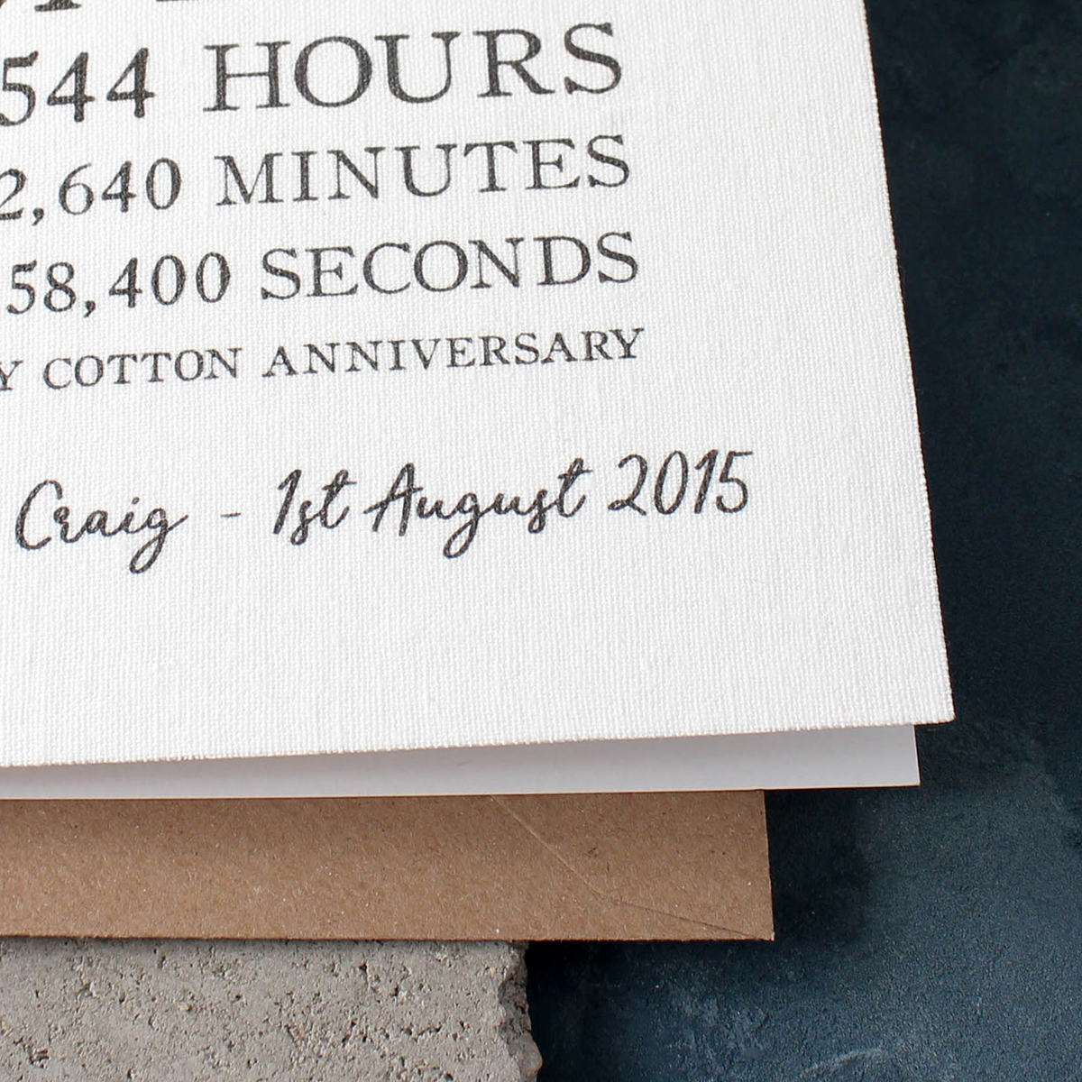 Personalised Time Card - Cotton 2nd Anniversary