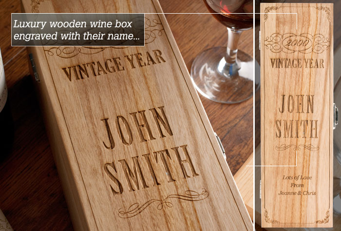 Personalised Luxury Wooden Wine Box - Birthday Year
