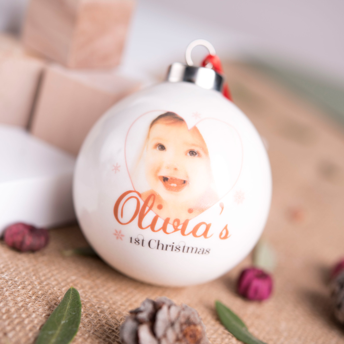 Photo Upload Bauble - First Christmas For Her