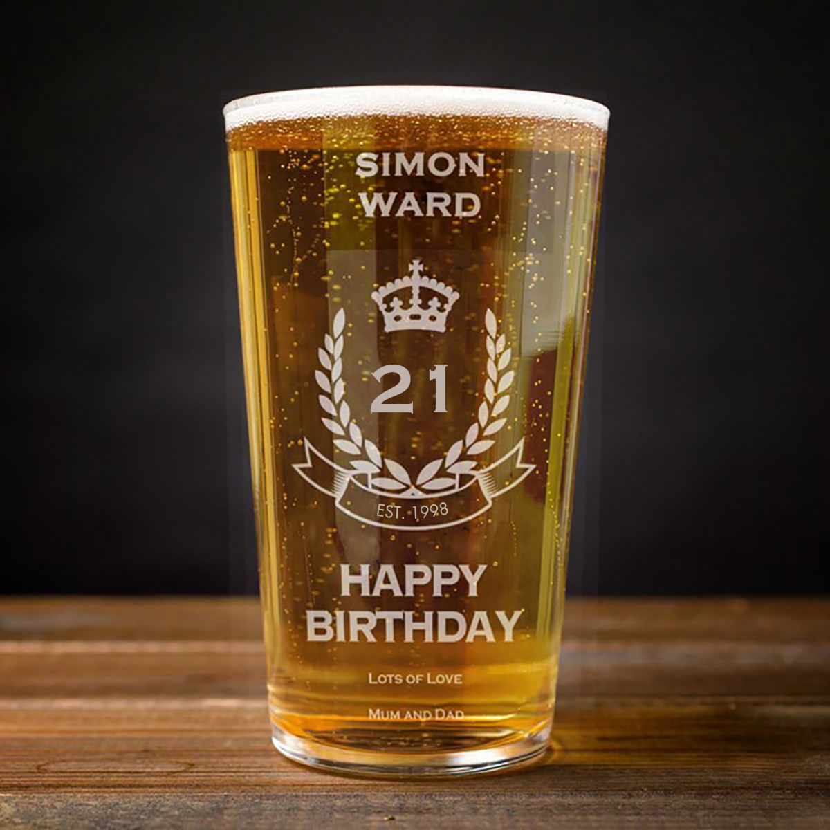 Personalised Pint Glass - 21st Birthday Crest