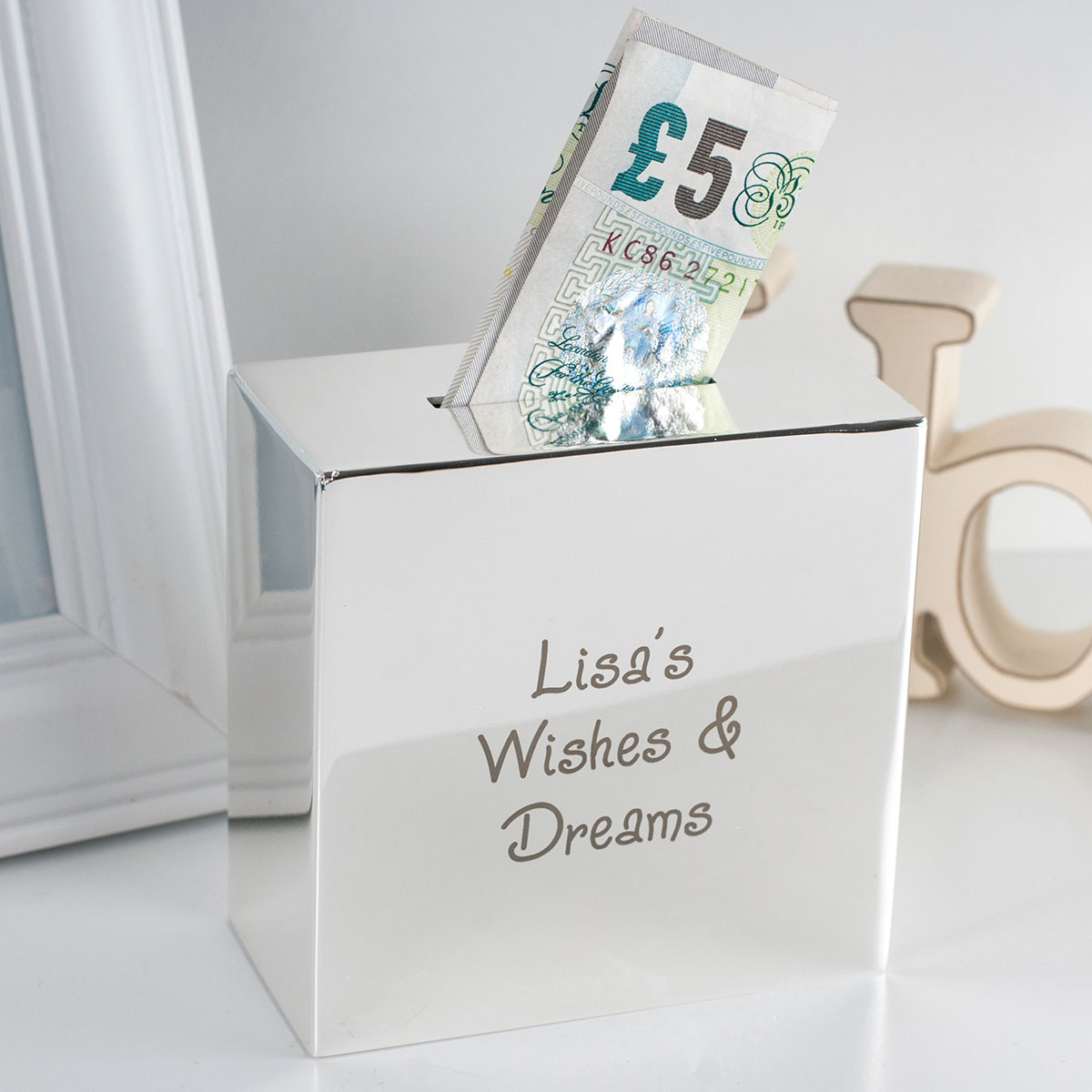 Personalised Silver Square Money Box - Any Message