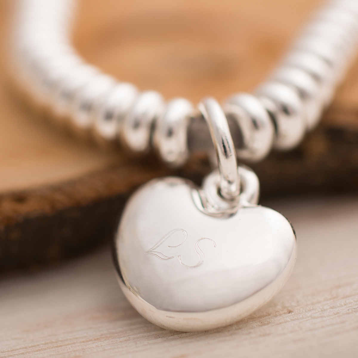 Engraved Heart Grey Suede Bracelet