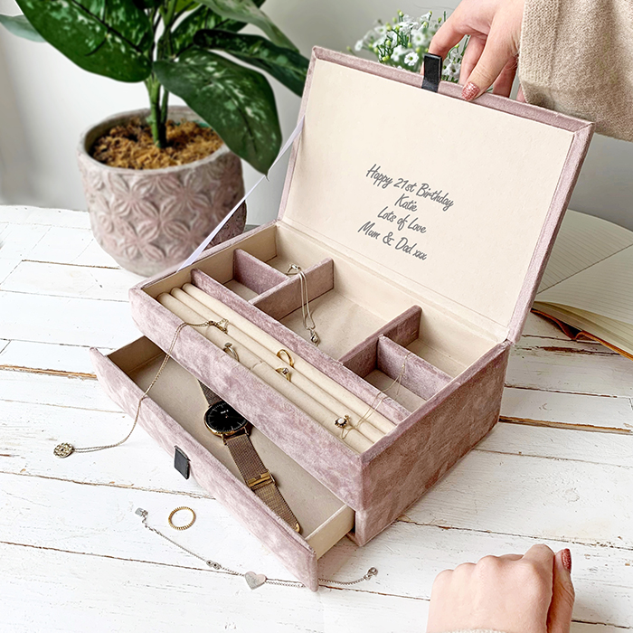 Personalised Velvet Rectangle Jewellery Box - Hidden Message