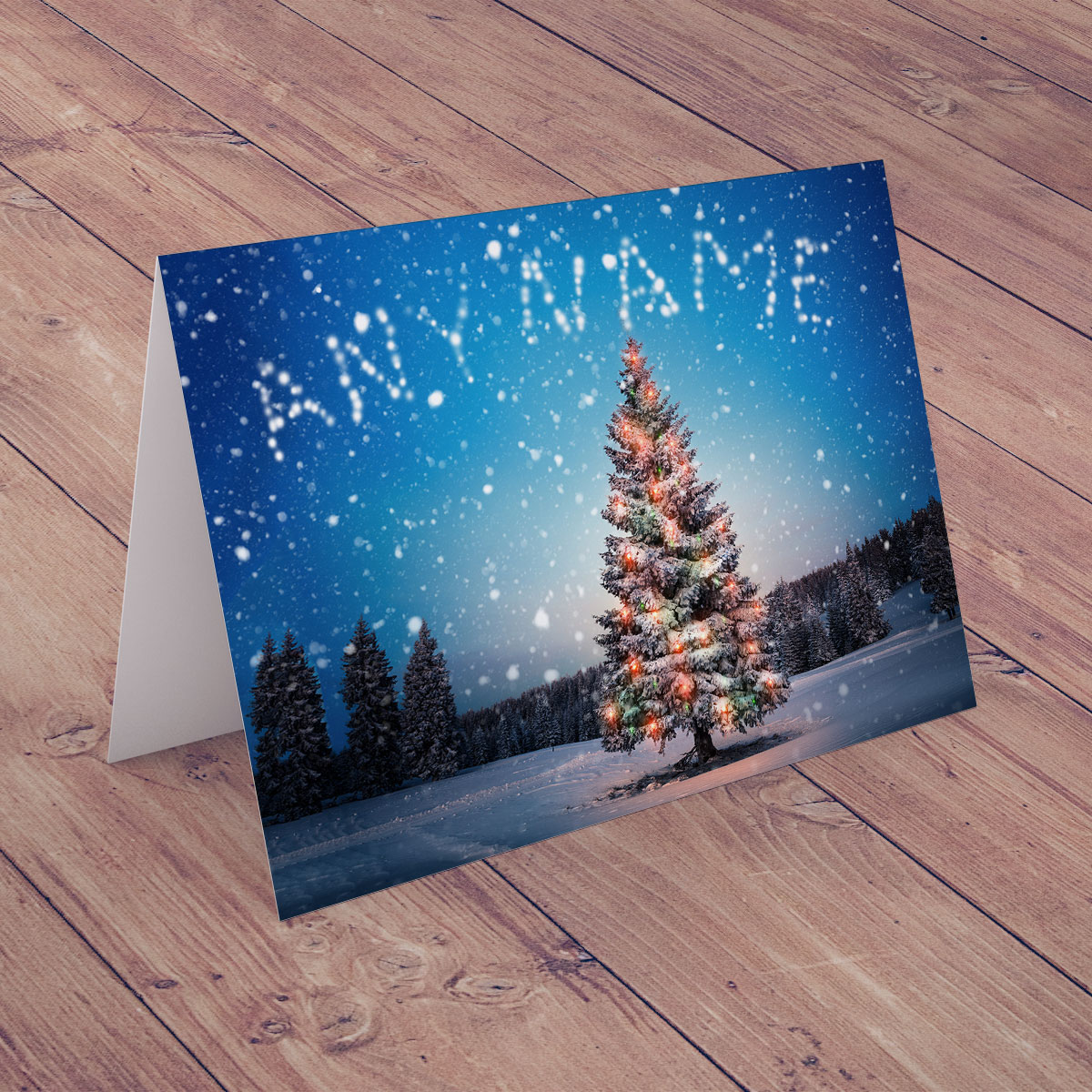 Personalised Christmas Card - Snowy Christmas Tree