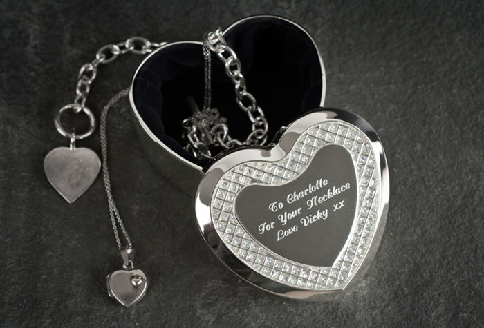 Engraved Heart Glitter Trinket Box