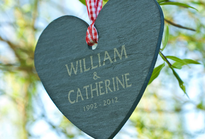 Personalised Heart-Shaped Slate Hanging Keepsake - Anniversary