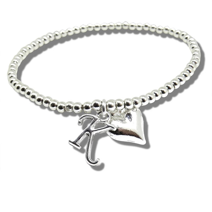 Personalised Silver Bracelet - Initial & Heart Charm